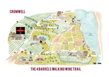 The 4 Barrels Walking Wine Trail brochure includes an illustrated trail map designed by South American artists Marcelilla Pilla and Leandro Baud, who now live in New Zealand