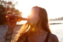 Sunny evening at the river in Cologne  - with some Kölsch - the traditional beer from Cologne