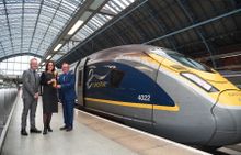 Photo Caption: Ryder Cup Rendezvous: The Ryder Cup trophy arrives in front of a Eurostar train, Official Supplier of The 2018 Ryder Cup, at London St Pancras International, where it was on display to fans on Thursday October 26. Eurostar will be transport