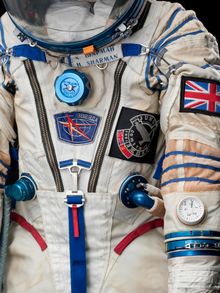Detail of Helen Sharman's Zvezda Sokol spacesuit 