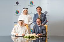 Seated (left) – Mansoor Al Thani, Senior Vice President, Corporate Operations, Dubai World Trade Centre Standing (left) - His Excellency Helal Saeed Almarri, Director General of Dubai World Trade Centre Authority (DWTCA) Seated (right) – Olivier Granet, M