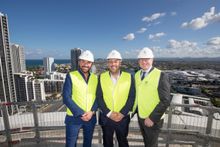 Billy Cross, Simon Gloftis & The Star Entertainment Group Managing Director QLD Geoff Hogg on-site at The Star's new rooftop restaurant & bar