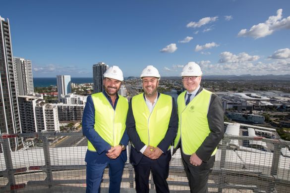 Billy Cross, Simon Gloftis & The Star Entertainment Group Managing Director QLD Geoff Hogg on-site at The Star's new rooftop restaurant & bar