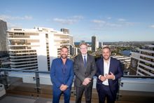 Billy Cross, The Star Entertainment Group Managing Director QLD Geoff Hogg & Simon Gloftis overlooking The Star's new rooftop restaurant & bar