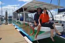 Hervey Bay Eco Marine Tours owners Wil and Jacqui Hikuwai on their vessel named Milbi, which is the Butchulla word for sea turtle.