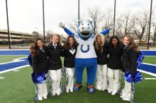 Blue and the Colts cheerleaders unveil new football field