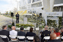 Brightline President and COO Patrick Goddard welcomes dignitaries outside Fort Lauderdale Station  