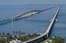 The historic old Seven Mile Bridge near Marathon, Fla., is shown at right, cutting through Pigeon Key. Photo by Andy Newman