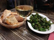 white wine and Padron peppers in Santiago de Compostela