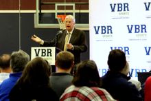 Don Schumacher former executive dire of Nat'l Assoc. of Sports Commissions (NASC) endorsing VBR Sports Launch at press event in Roanoke, VA.