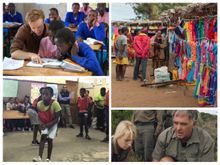 Top left: Craig Kielburger, Co-founder of ME to WE, reads with students in Kenya | Top right: Malagasy people at a market in Madagascar | Bottom left: Children demonstrating the “gumboots dance” at the Amy Foundation in Cape Town | Bottom right: Dr. Johan