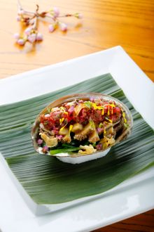 SAKE SIMMERED AWABI SAKURA SHISO RELISH