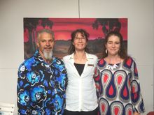 Joey Williams, Hon Diane Evers and Catherine Mercer at the Poornarti Art Gallery launch in Denmark, Western Australia
