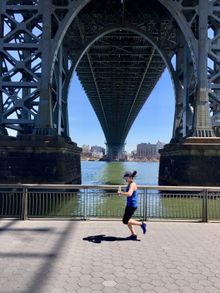 View of Manhattan Bridge from Brooklyn's Main Street Park running track