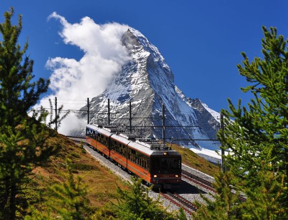 Mountain train in front of Matterhorn peak Mountain train in front of Matterhorn peak