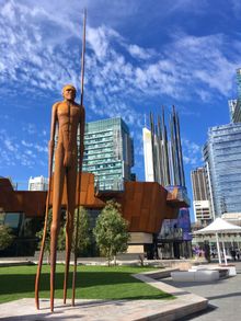 The sculpture of Wirin, which embodies the spirit and culture of the Noongar people, at Yagan Square in Perth's CBD