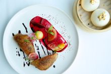 Rech by Alain Ducasse- Roasted Pigeon breast from France, turnip and baby beetroot 