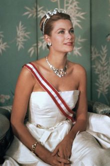 Official portrait of Her Serene Highness Princess Grace of Monaco wearing Cartier jewellery 1959 