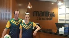NRL Touch Football's Samantha Rodgers and Samuel Brisby at a Mantra Hotel