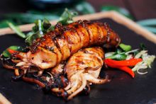 Thai BBQ Stuffed Squid with Spicy Dipping Sauce