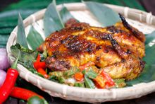 Traditional Ayam Percik (Spiced Chicken) marinated in Turmeric and Coriander