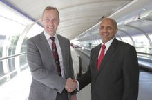 Photo caption: Manchester Airport CEO Andrew Cowan and Ethiopian Airlines CEO Tewolde Gebremariam announce the new route to Addis Ababa. 
