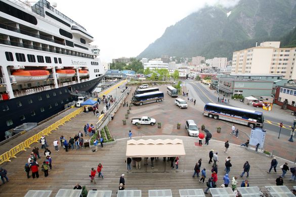 A Holland America Line ship docked in Juneau
