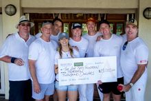 (L-R) Participants from last year's event Roy Weavers (Mossman Print), former Tasmanian paceman Mark Ridgway, Stuart McMullin (Luke Batty Foundation CEO), Robyn Buick, Chris Northam and Winston Hall (Mantra Group), former Hobart Hurricanes coach Damien Wr