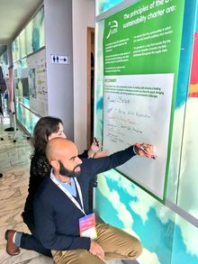 Lilas Nascimento, EMBRATUR; Gustavo Pinto, Muda! sign the LATA Sustainability Charter 