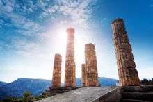 The ruins of the Temple of Apollo in Delphi, Greece 