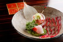 TORO SASHIMI  WASABI SALSA, KINMEDAI SASHIMI  UMAMI MATCHA POWDER 