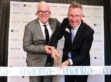 Mantra Group's Executive Director of Operations Mark Hodge with Albury Mayor Kevin Mack