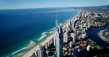 Aerial of Surfers Paradise looking down on Q1