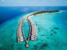 An aerial view of the new Fairmont Maldives Sirru Fen Fushi, which opened in the Maldives in April 2018.