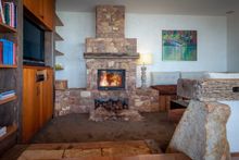 sunken lounge with open fire, Injidup Bay House