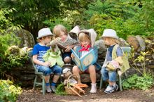 6 year old Charlotte Brady from Invergowrie and Carter (aged 6), Angus (aged 4) and Finn McKay (aged 2) from Dundee take inspiration from Scotland’s Storybook Trail to learn more about Peter Rabbit at the Beatrix Potter Exhibition & Garden at Birnam Arts,