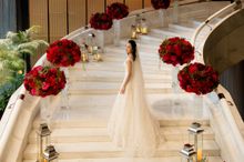 Bride on White Marble Staircase