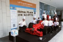 The talented team behind the life-sized lobster and crab shells race car, Royal Plaza on Scotts
