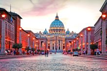 View over the illuminated Saint Peter's Basilica, Rome
