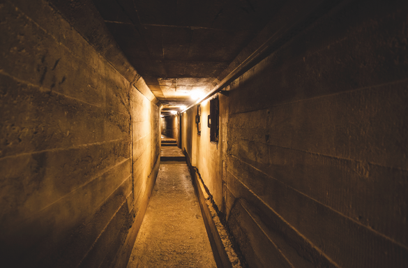The dark corridor of an old underground Soviet military bunker