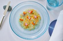 Rech by Alain Ducasse -Grey mullet carpaccio, sea urchin