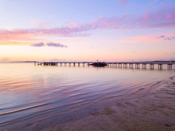 Kingfisher Bay Resort jetty at sunset