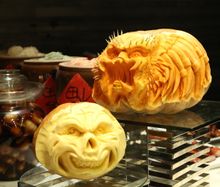 Artistically carved pumpkins at N'Joy