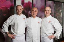 NOBU InterContinental Hong Kong Chef Sean Mell (left), Nobu Matsuhisa (centre) & NOBU InterContinental Hong Kong Executive Sushi Chef Kazunari Araki (right)
