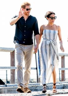 The Duke and Duchess of Sussex arrive on the Kingfisher Bay Resort jetty