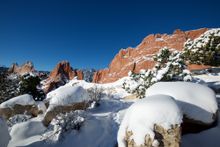 Garden of the Gods Park covered in snow