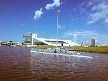 Media were invited to row with Olympic athletes in OKC's Boathouse District