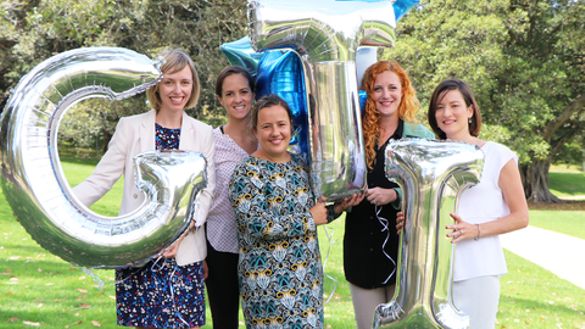 GTI's leadership team celebrates the company's 10th birthday and new brand: (from left) Managing Director, Sarah Anderson; Head of PR (Acting GM) Rachel Jones; Head of Strategy, Caroline Brunel; Head of Trade, Anne Morris; and General Manager, Georgia Gre