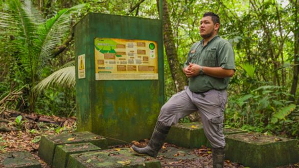 Guests are able to go on a “back of the house” sustainability tour at all of the Cayuga Collection properties.  In this picture Jose explains the functioning of the Bionest Treatment plant at Lapa Rios Ecolodge.