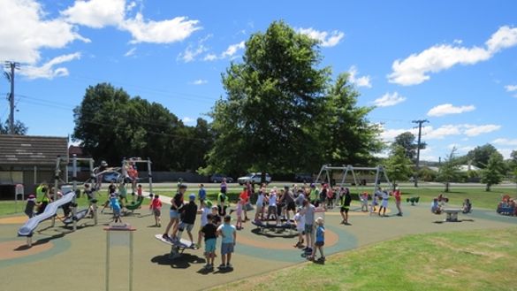 Children climbing on the new electronic playground at Longford, Tasmania